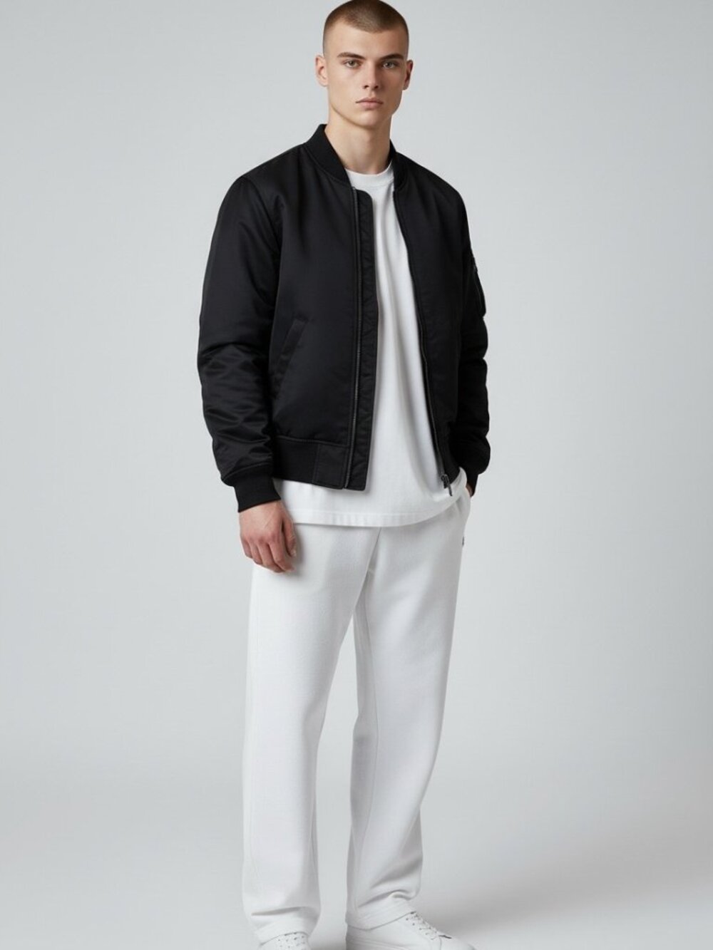 Uniqlo MA-1 Bomber Jacket Men's Black Nylon Full Zip Flight Jacket Classic M
